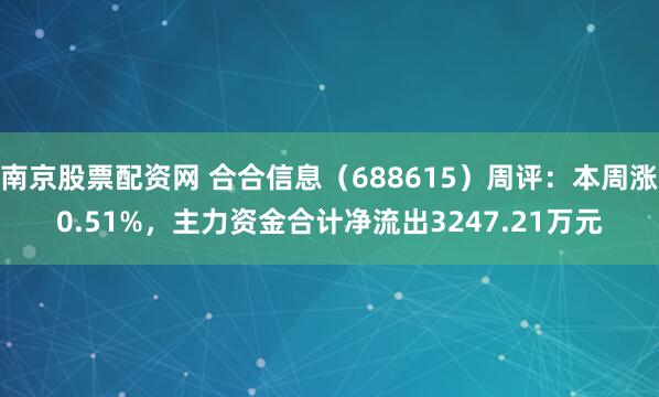 南京股票配资网 合合信息（688615）周评：本周涨0.51%，主力资金合计净流出3247.21万元